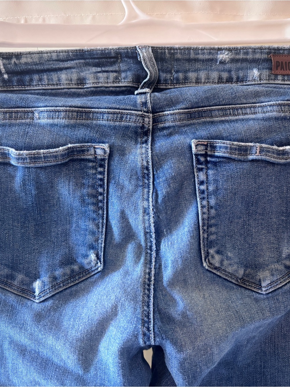 PAIGE Blue Washed Denim Jeans with Branded Waist Label